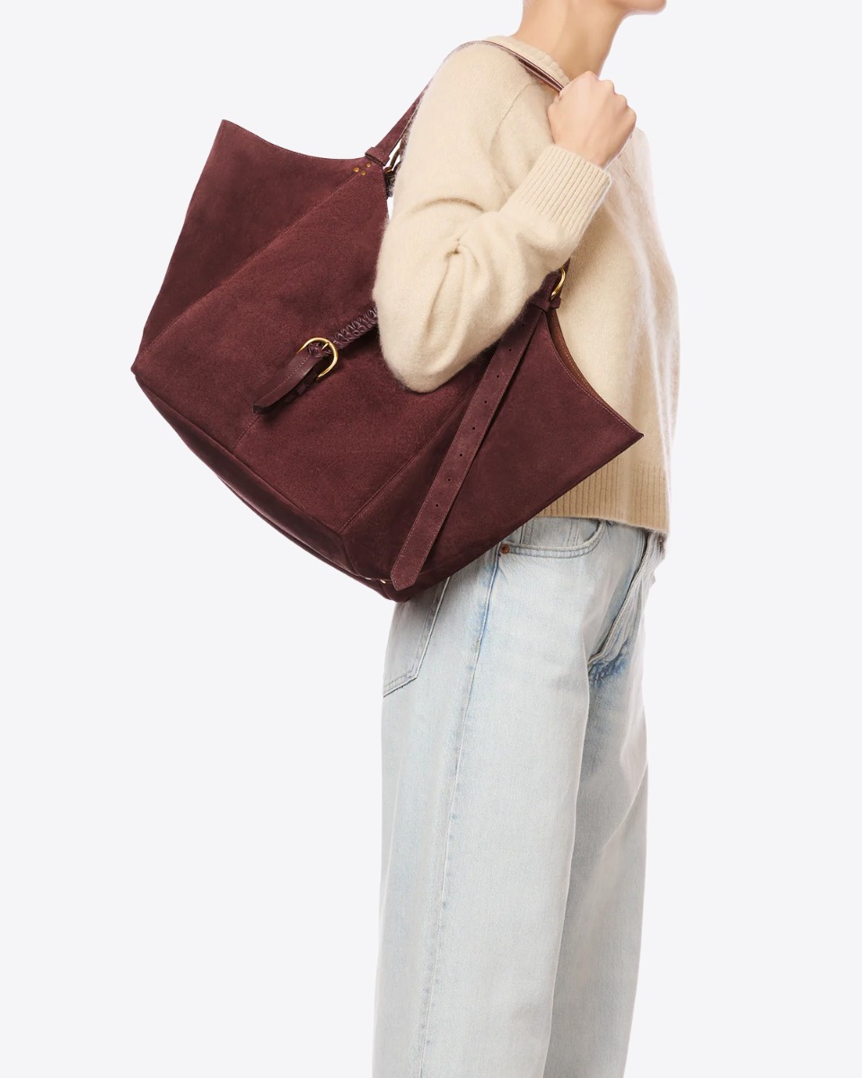 Sac cabas Joseph M J&eacute;r&ocirc;me Dreyfuss en cuir su&eacute;d&eacute; br&ucirc;l&eacute;, port&eacute; &agrave; l'&eacute;paule.