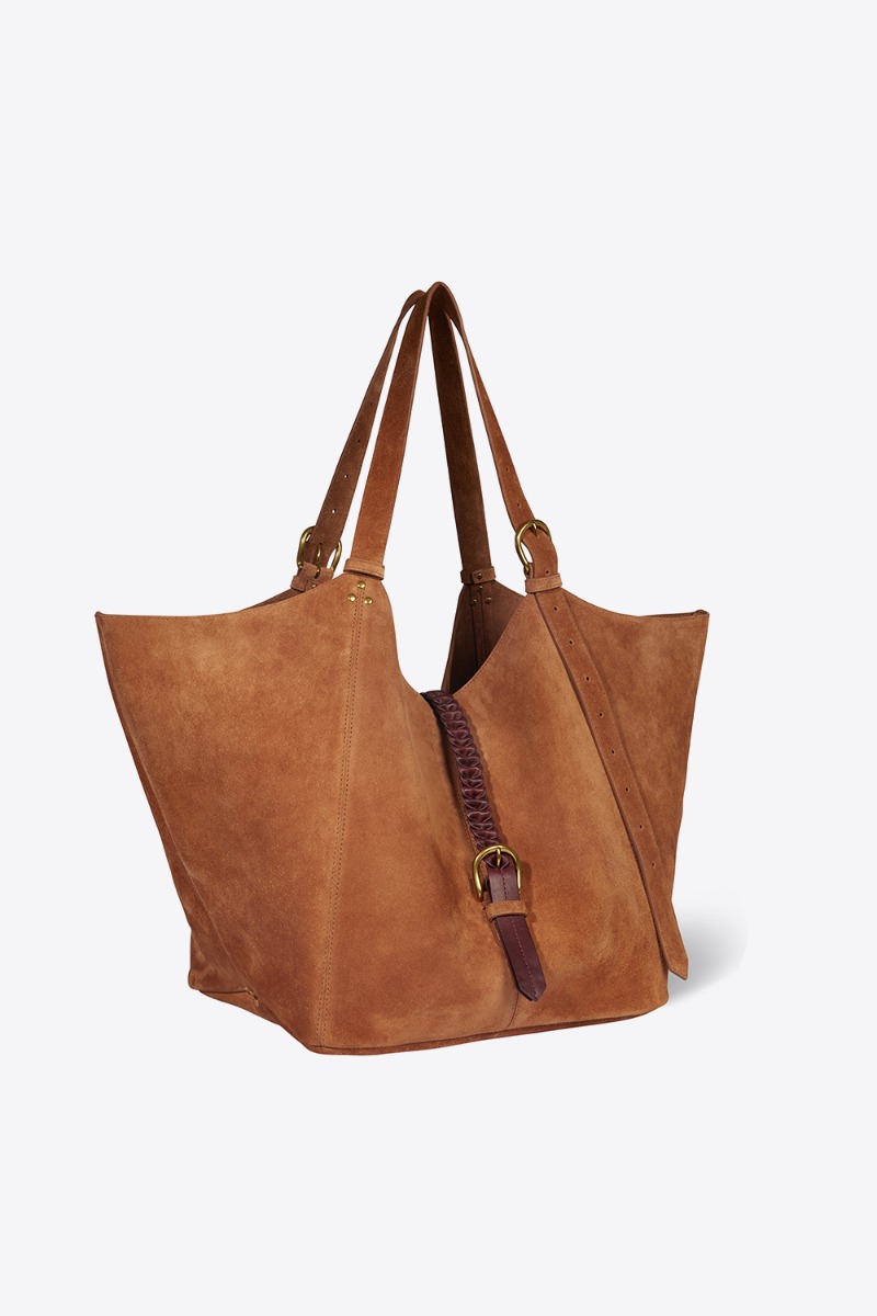 Sac cabas Joseph M J&eacute;r&ocirc;me Dreyfuss en cuir su&eacute;d&eacute; caramel. Vue de profil.