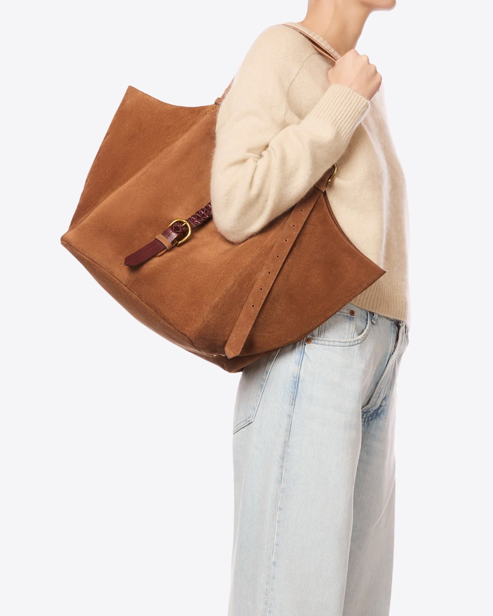 Sac cabas Joseph M J&eacute;r&ocirc;me Dreyfuss en cuir su&eacute;d&eacute; caramel, port&eacute; &agrave; l'&eacute;paule.