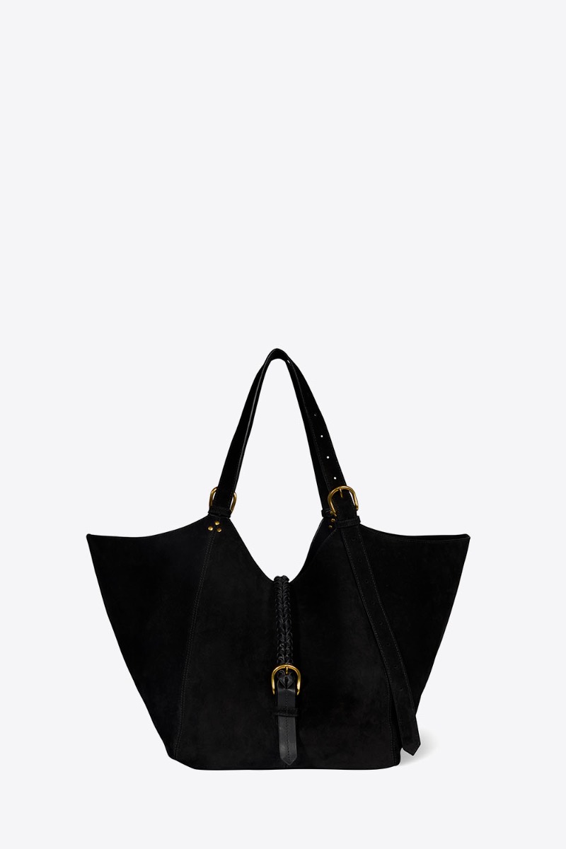 Sac cabas Joseph M Jérôme Dreyfuss en cuir suédé noir. Vue de face.