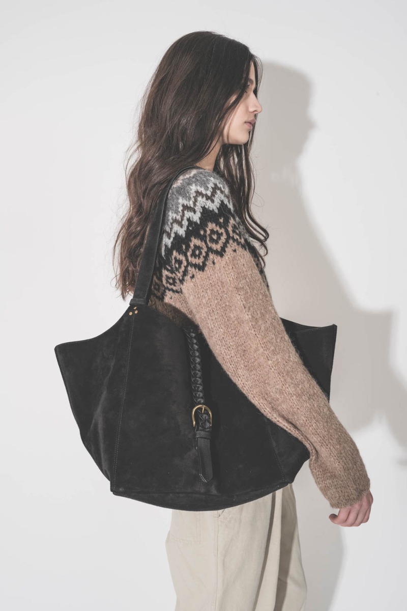 Sac cabas Joseph M J&eacute;r&ocirc;me Dreyfuss en cuir su&eacute;d&eacute; noir, port&eacute; &agrave; l'&eacute;paule.