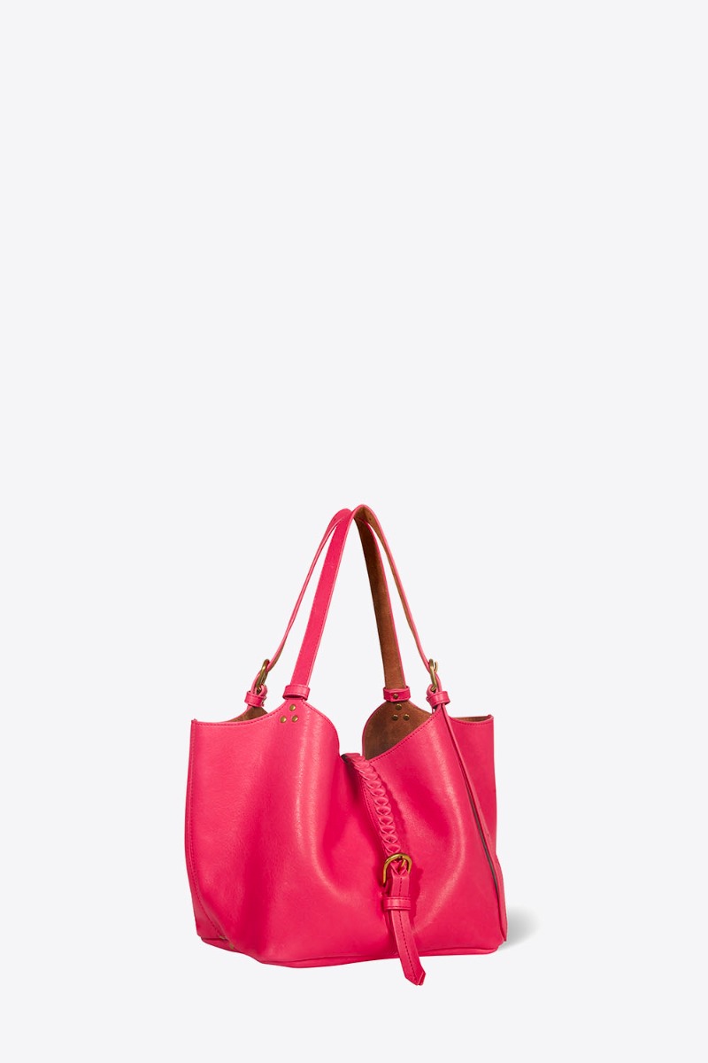 Sac cabas Joseph S Jérôme Dreyfuss en cuir d'agneau Jacinthe. Vue de profil.