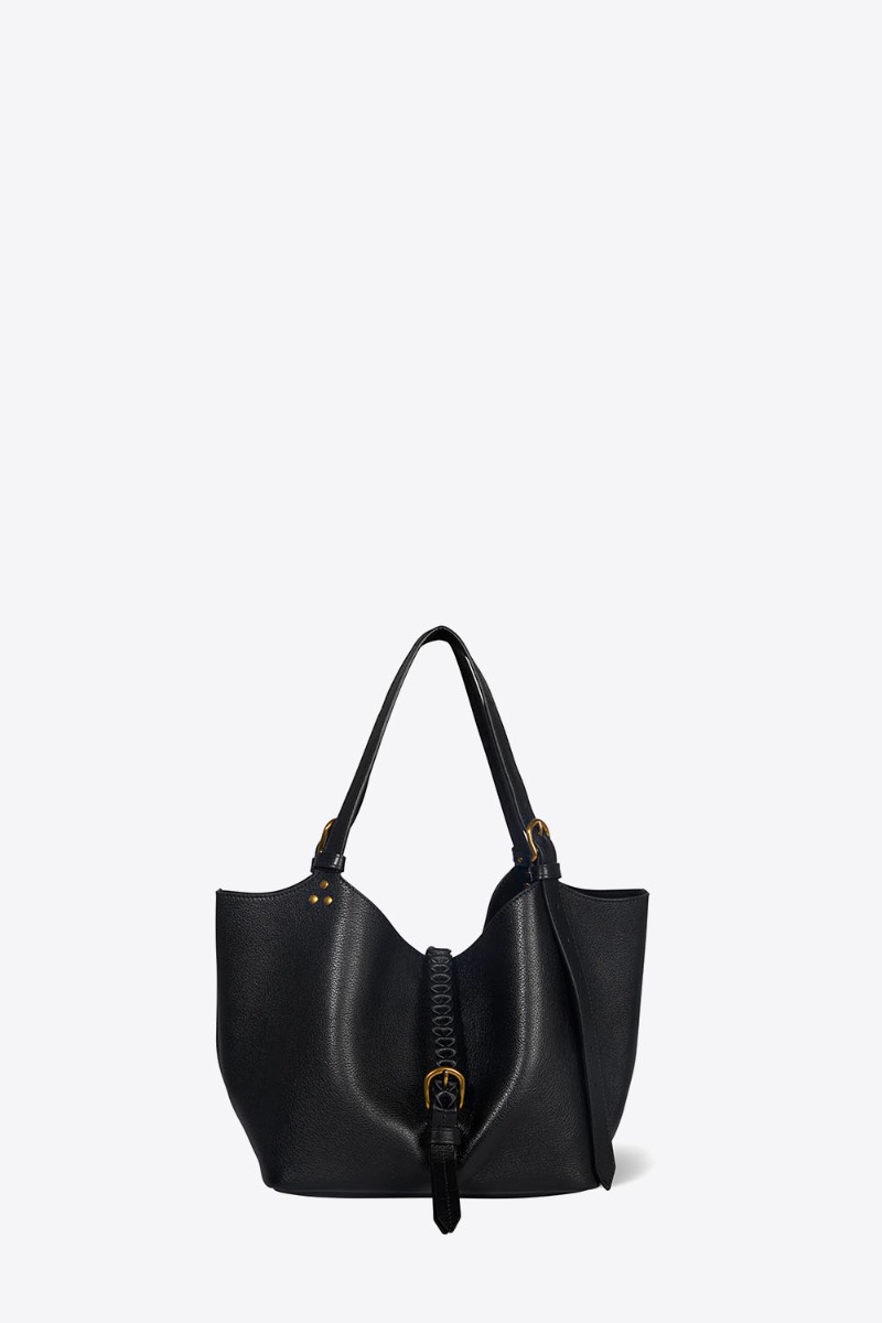 Sac cabas Joseph S Jérôme Dreyfuss en cuir de buffle noir. Vue de face.