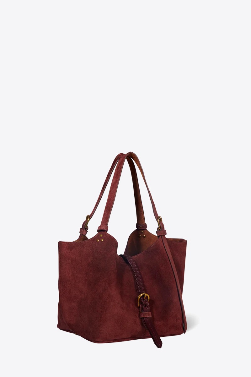 Sac cabas Joseph S Jérôme Dreyfuss en cuir suédé brûlé. Vue de profil.