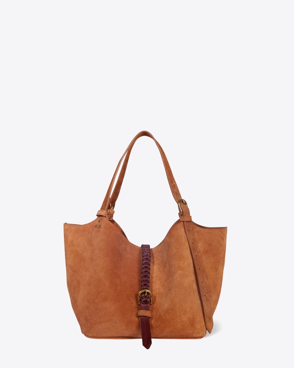 Sac cabas Joseph S J&eacute;r&ocirc;me Dreyfuss en cuir su&eacute;d&eacute; caramel. Vue de face.