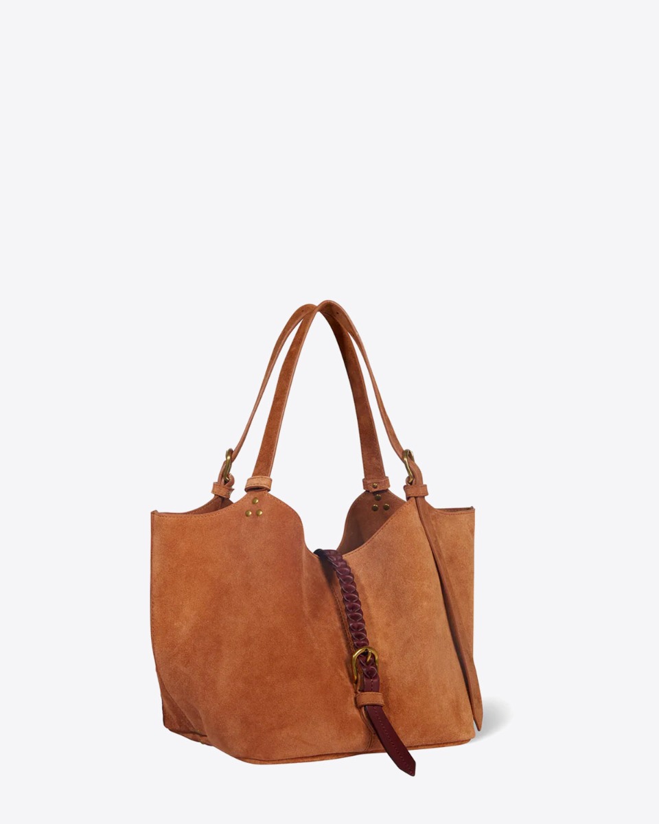 Sac cabas Joseph S J&eacute;r&ocirc;me Dreyfuss en cuir su&eacute;d&eacute; caramel. Vue de profil.