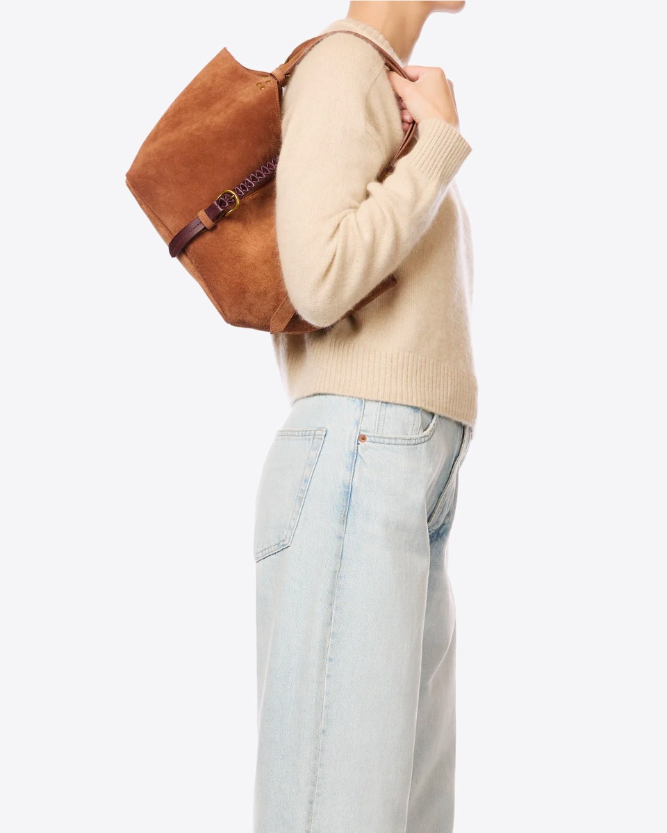 Sac cabas Joseph S J&eacute;r&ocirc;me Dreyfuss en cuir su&eacute;d&eacute; caramel, port&eacute; &agrave; l'&eacute;paule.