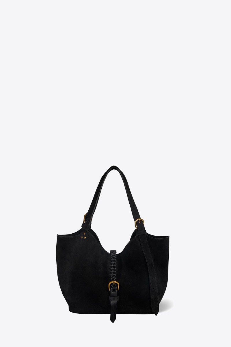 Sac cabas Joseph S Jérôme Dreyfuss en cuir suédé noir. Vue de face.