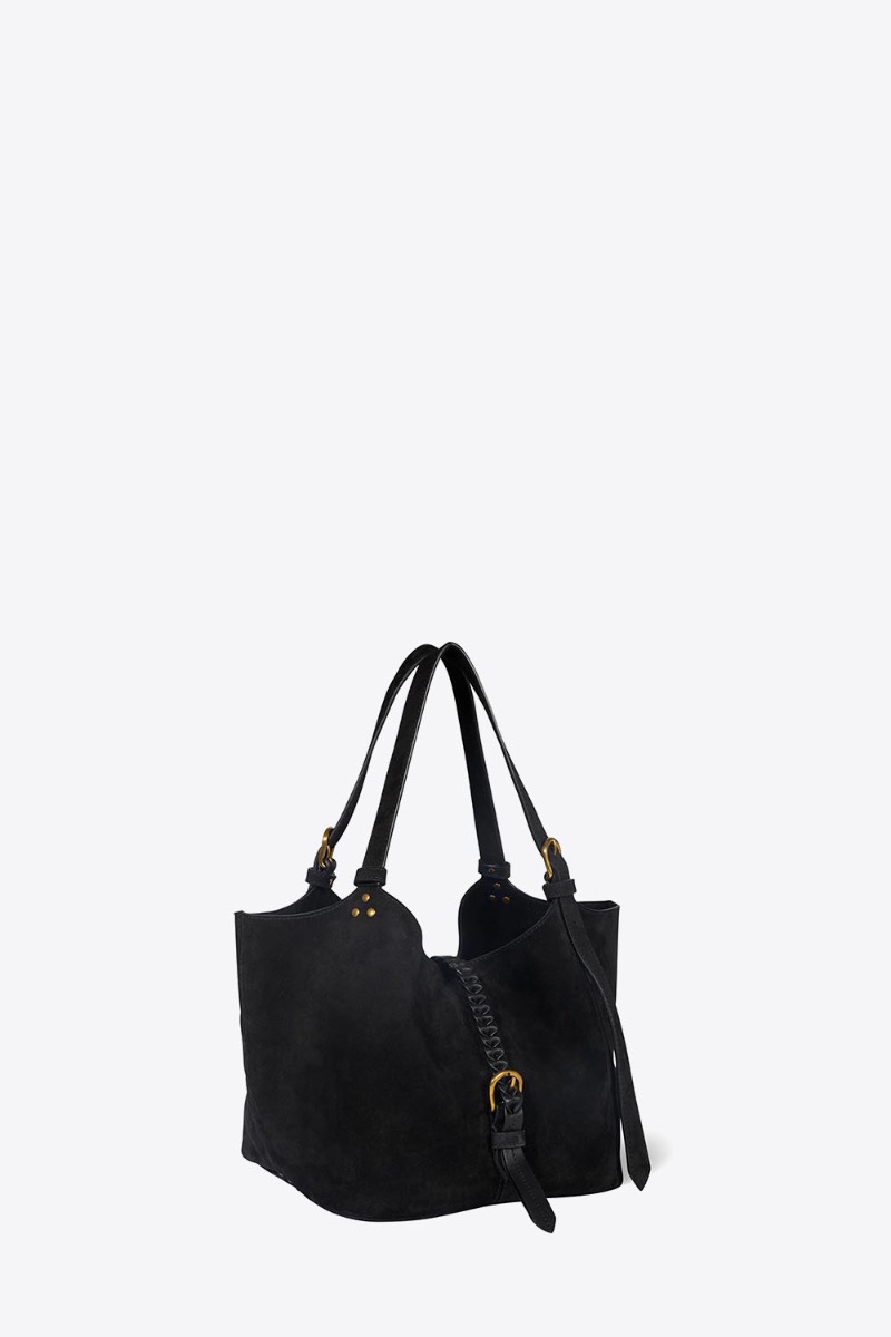 Sac cabas Joseph S Jérôme Dreyfuss en cuir suédé noir. Vue de profil.