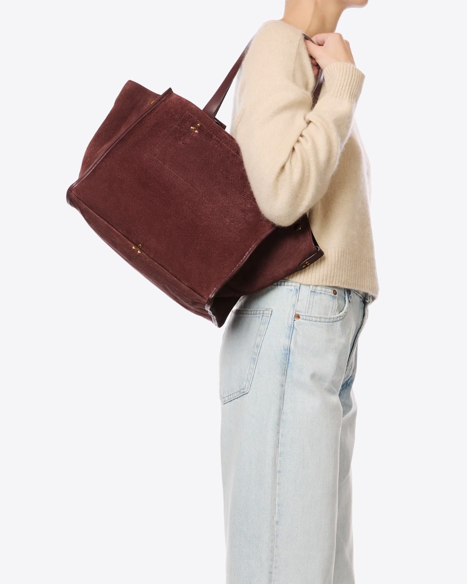 Sac cabas L&eacute;on M J&eacute;r&ocirc;me Dreyfuss en cuir su&eacute;d&eacute; br&ucirc;l&eacute;, port&eacute; &agrave; l'&eacute;paule.