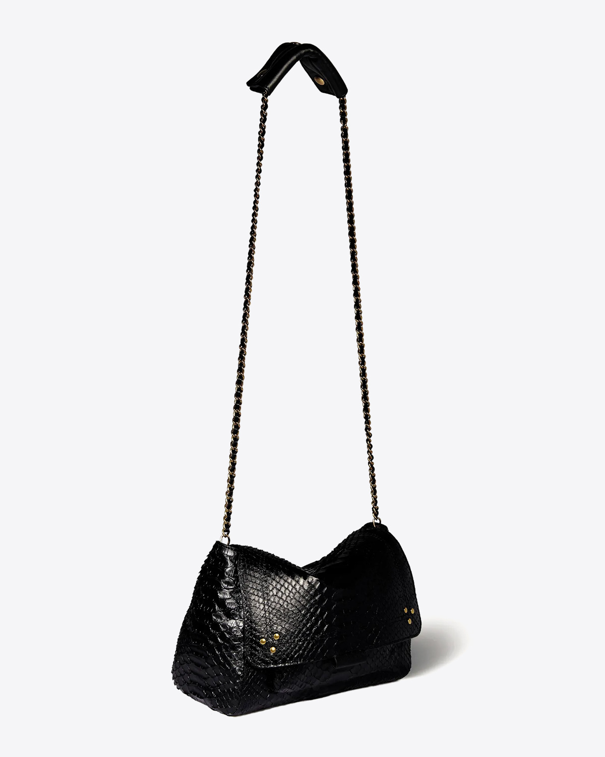 Sac Lulu M Jérôme Dreyfuss en cuir python noir. Vue profil. 