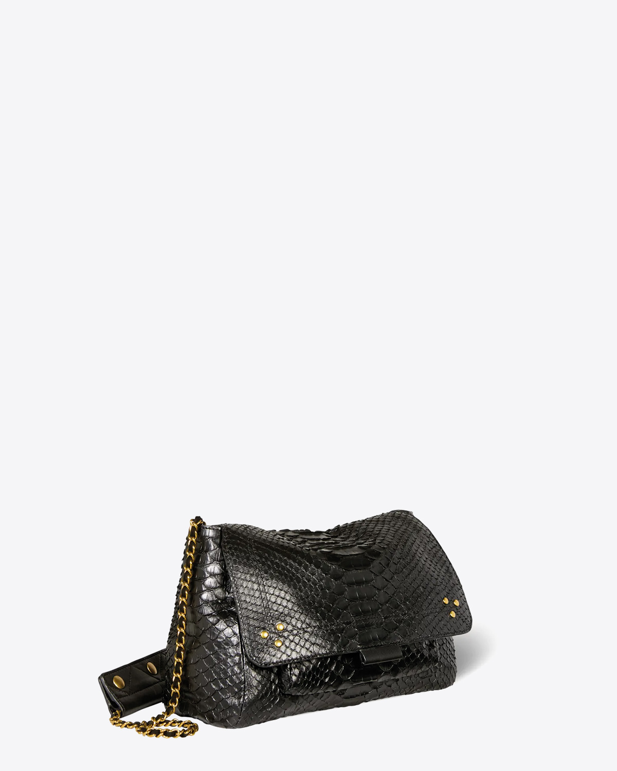 Sac Lulu M Jérôme Dreyfuss en cuir python noir. Vue profil. 