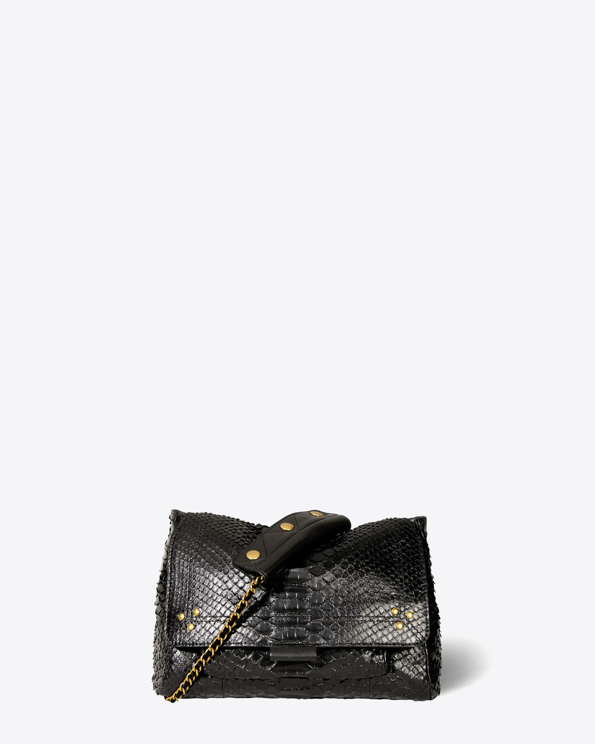 Sac Lulu M Jérôme Dreyfuss en cuir python noir. Vue face.