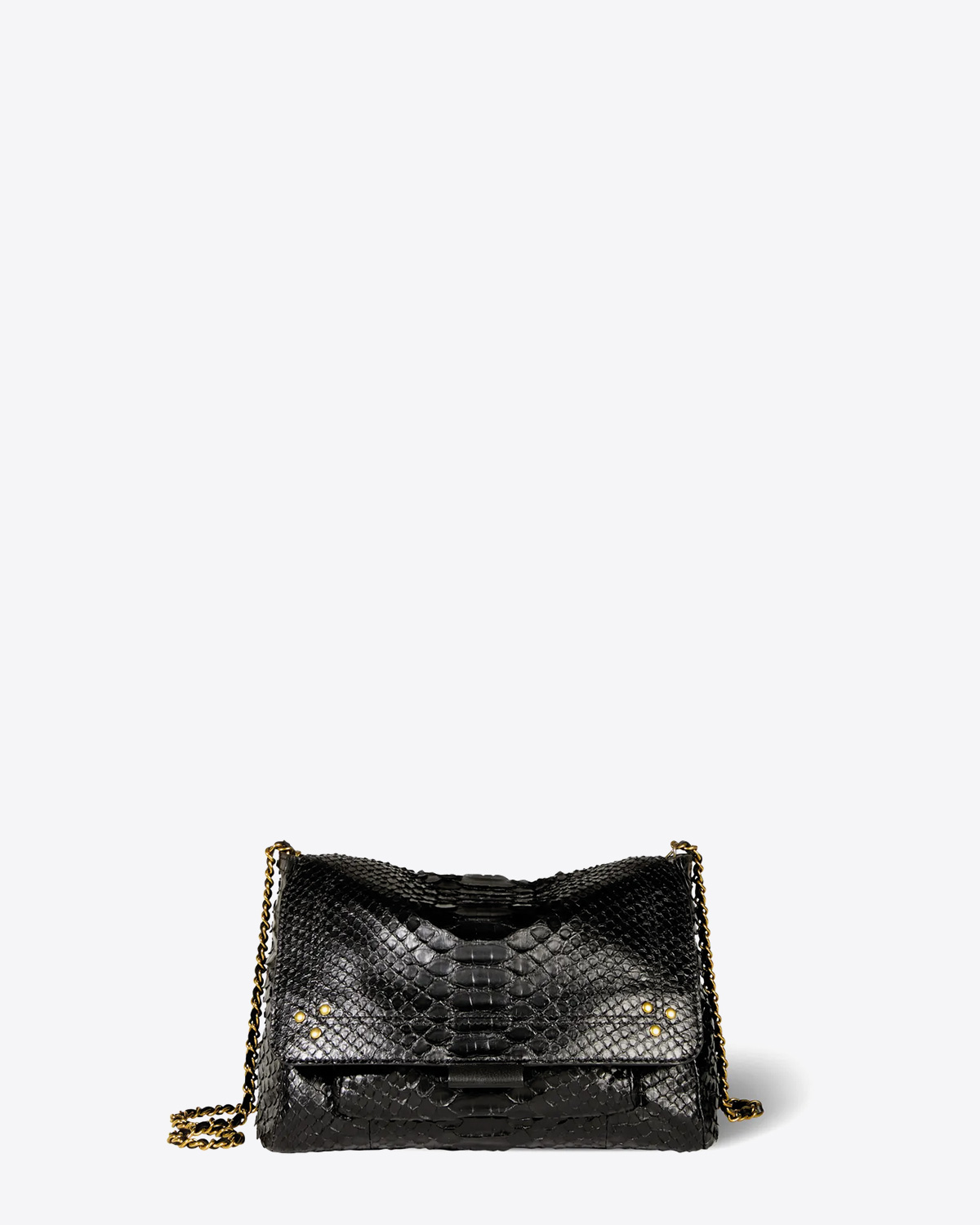 Sac Lulu M Jérôme Dreyfuss en cuir python noir. Vue face.