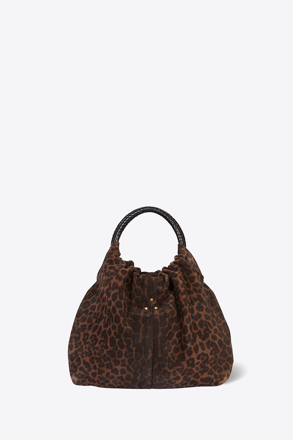 Sac Gordi M Jérôme Dreyfuss en cuir suédé léopard. Face.