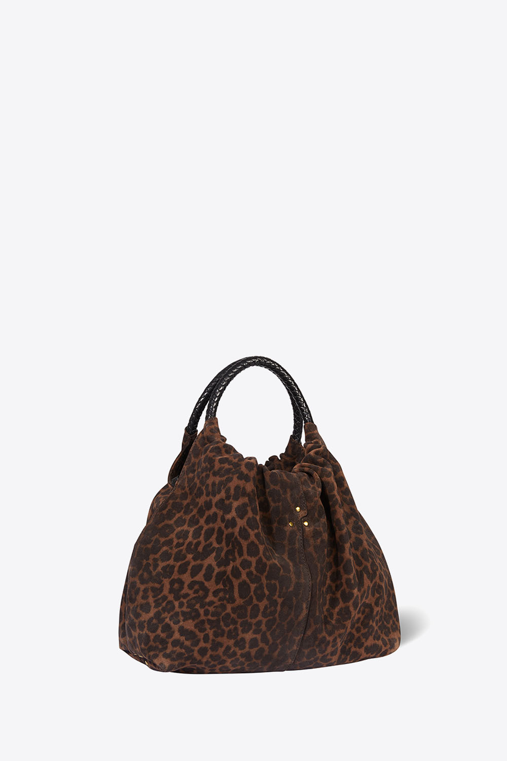 Produit Sac Gordi M Jérôme Dreyfuss en cuir suédé léopard. Profil.