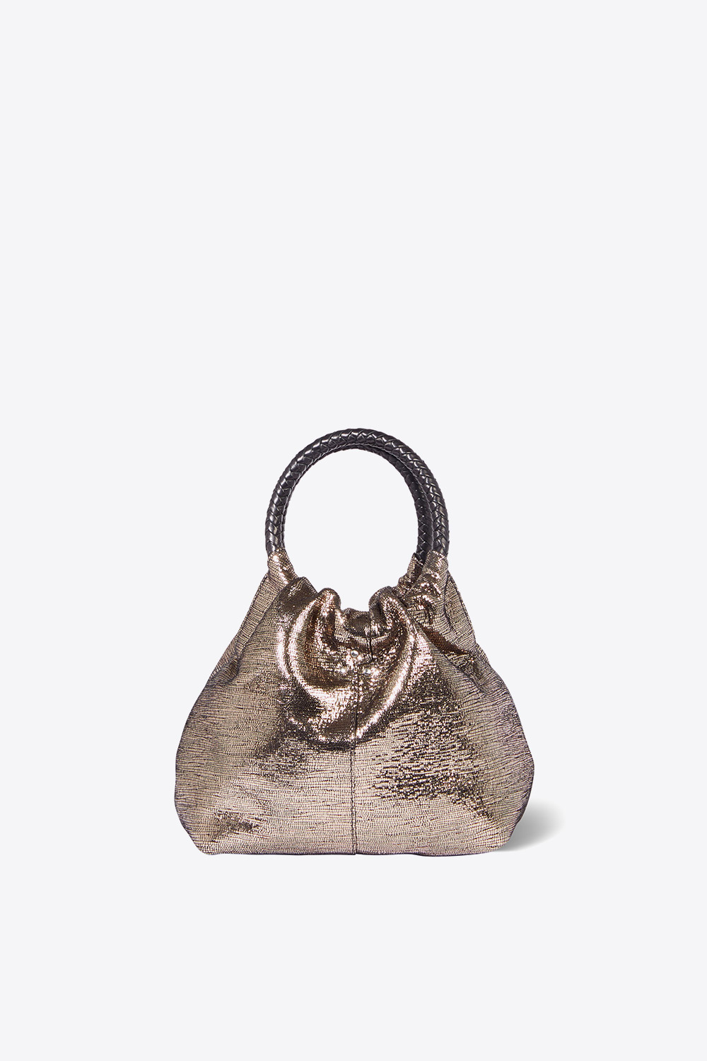 Produit Mini-sac Gordi S en cuir lamé champagne Jérôme Dreyfuss. Face.