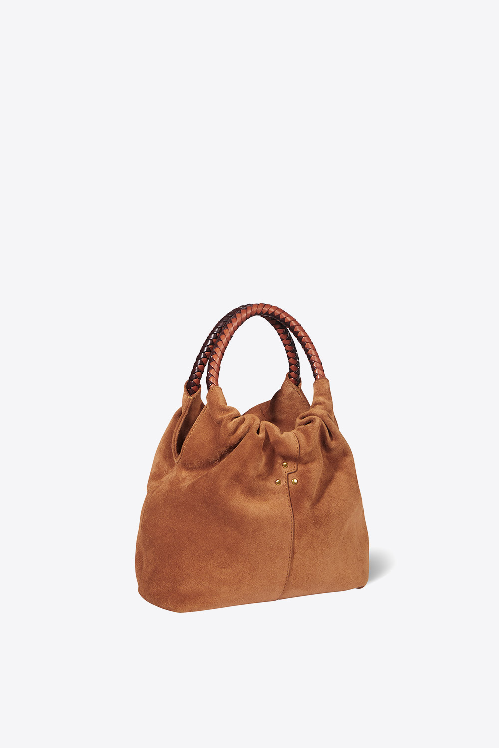 Produit Sac Gordi S Jérôme Dreyfuss en cuir suédé caramel. Profil.