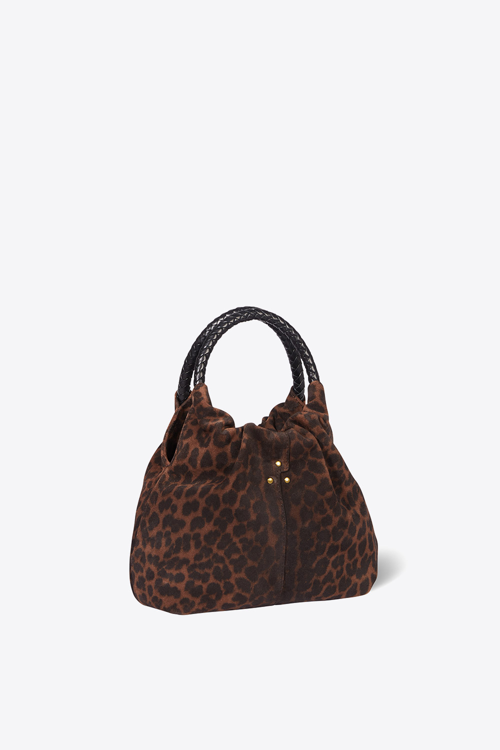 Produit Sac Gordi S en cuir suédé léopard naturel Jérôme Dreyfuss. Profil.