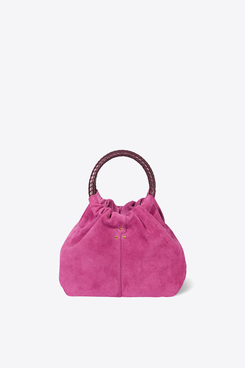 Produit Mini-sac Gordi S Jérôme Dreyfuss en cuir suédé rose orchidée. Face.