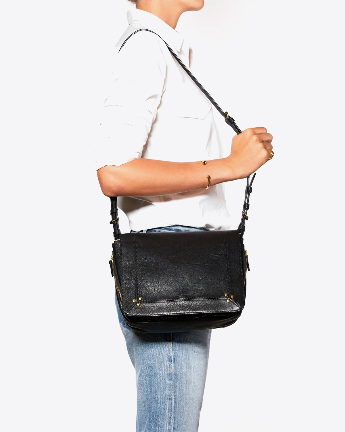 Sac bandoulière Igor Jérôme Dreyfuss en cuir chèvre noir.