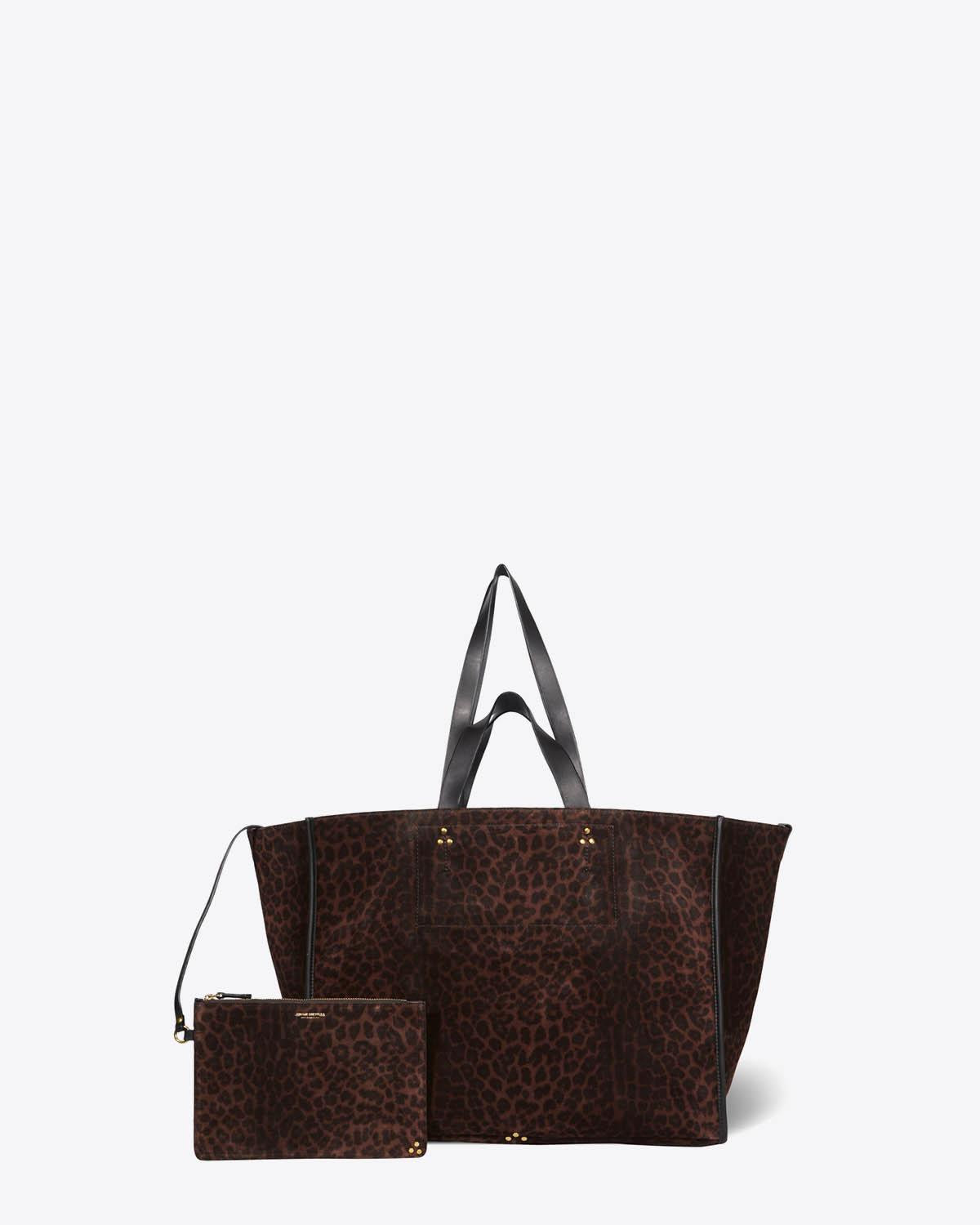Sac Cabas Leon L Jérôme Dreyfuss en cuir suédé léopard naturel. 