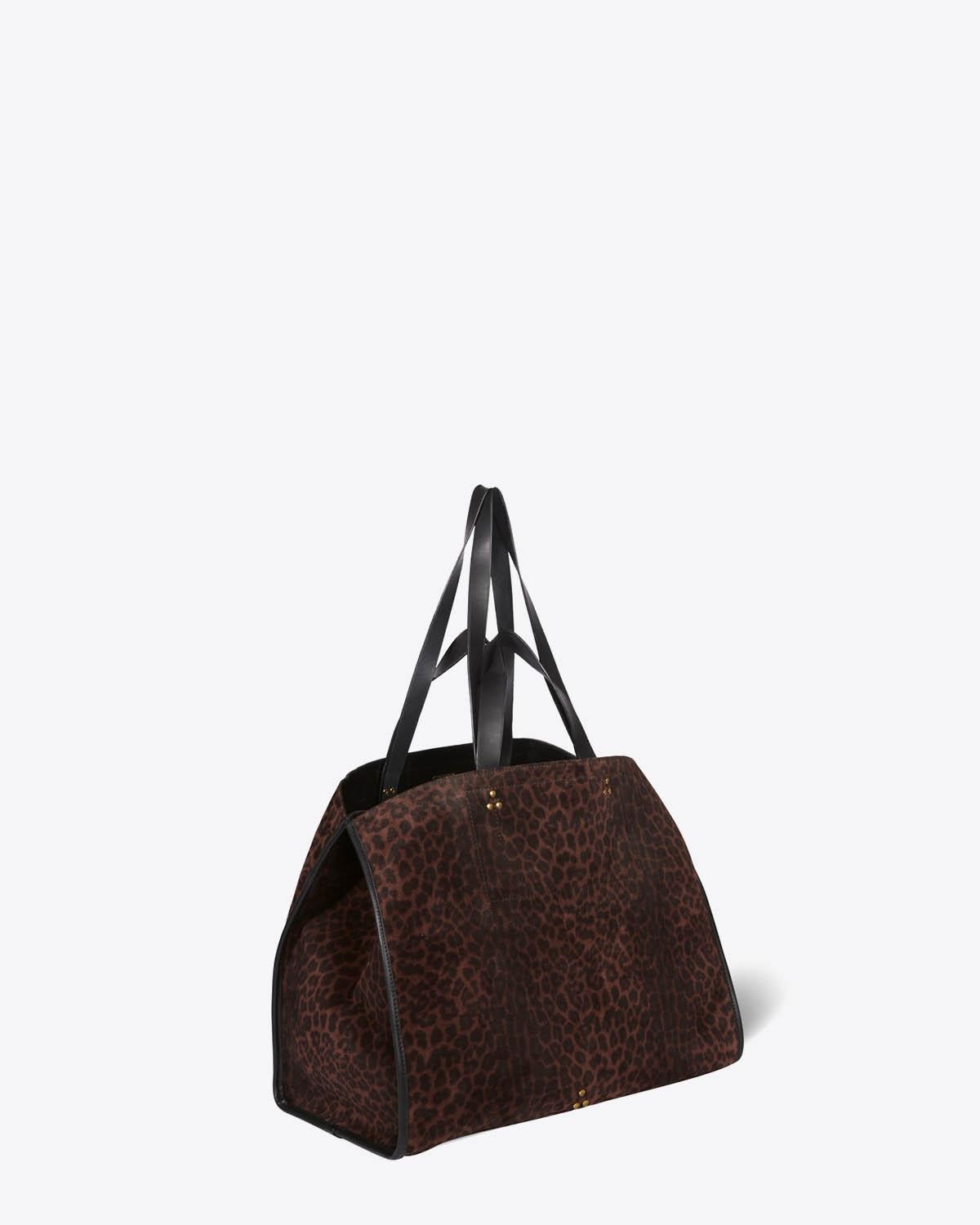 Produit Sac Cabas Leon L Jérôme Dreyfuss en cuir suédé léopard naturel. 