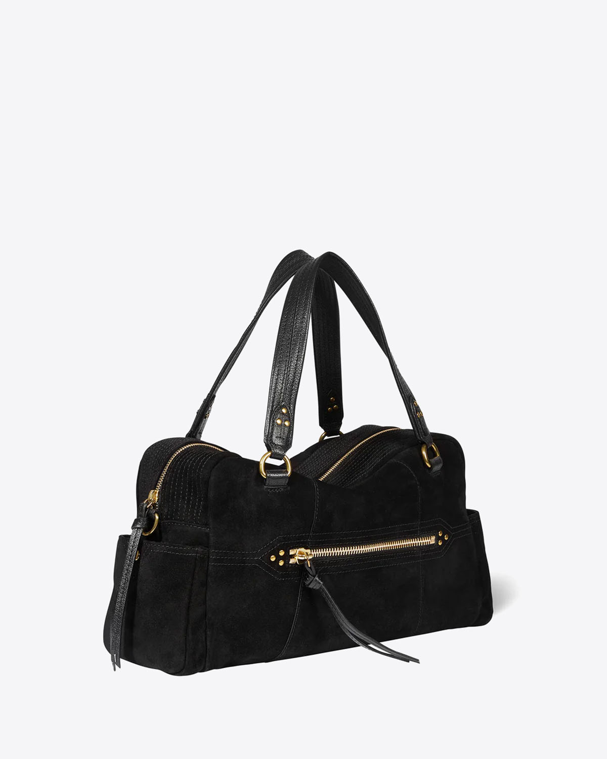 Produit Sac Lucky Bowling Jérôme Dreyfuss en cuir suédé noir. Vue profil.