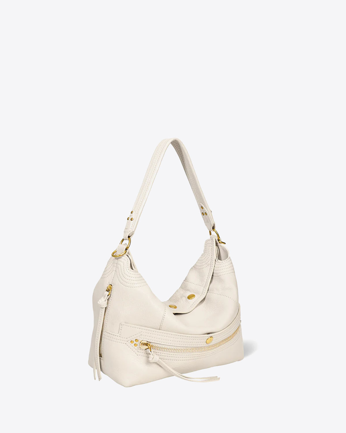 Produit Sac Hobo Lucky Hobo Jérôme Dreyfuss en cuir grainé écru. Vue profil