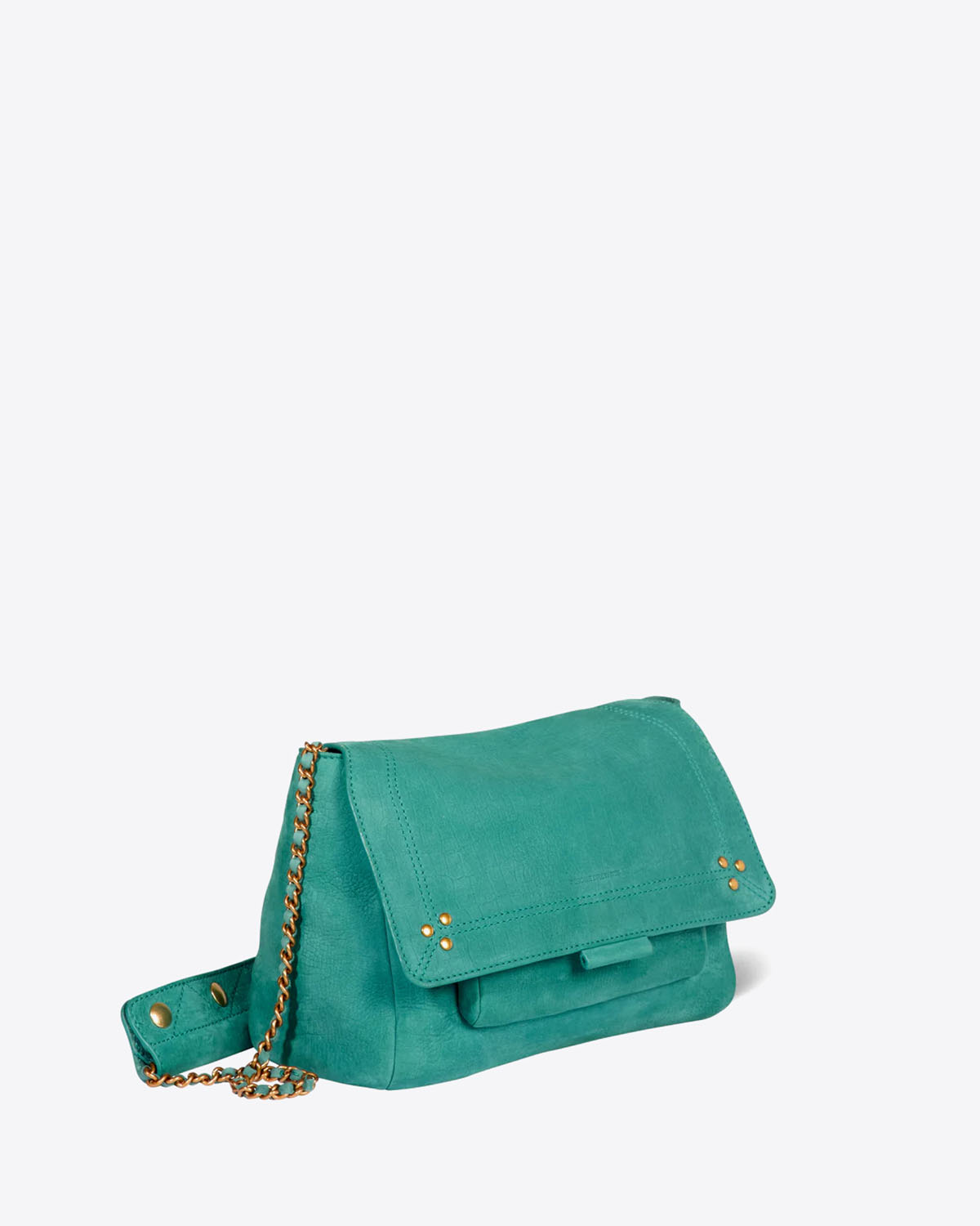 Produit Sac moyen format Lulu M Jérôme Dreyfuss en cuir imprimé croco agave. Vue profil. 
