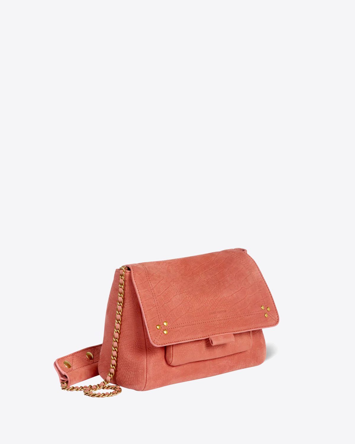 Produit Sac moyen format Lulu M Jérôme Dreyfuss en cuir imprimé croco terracotta. Vue profil. 
