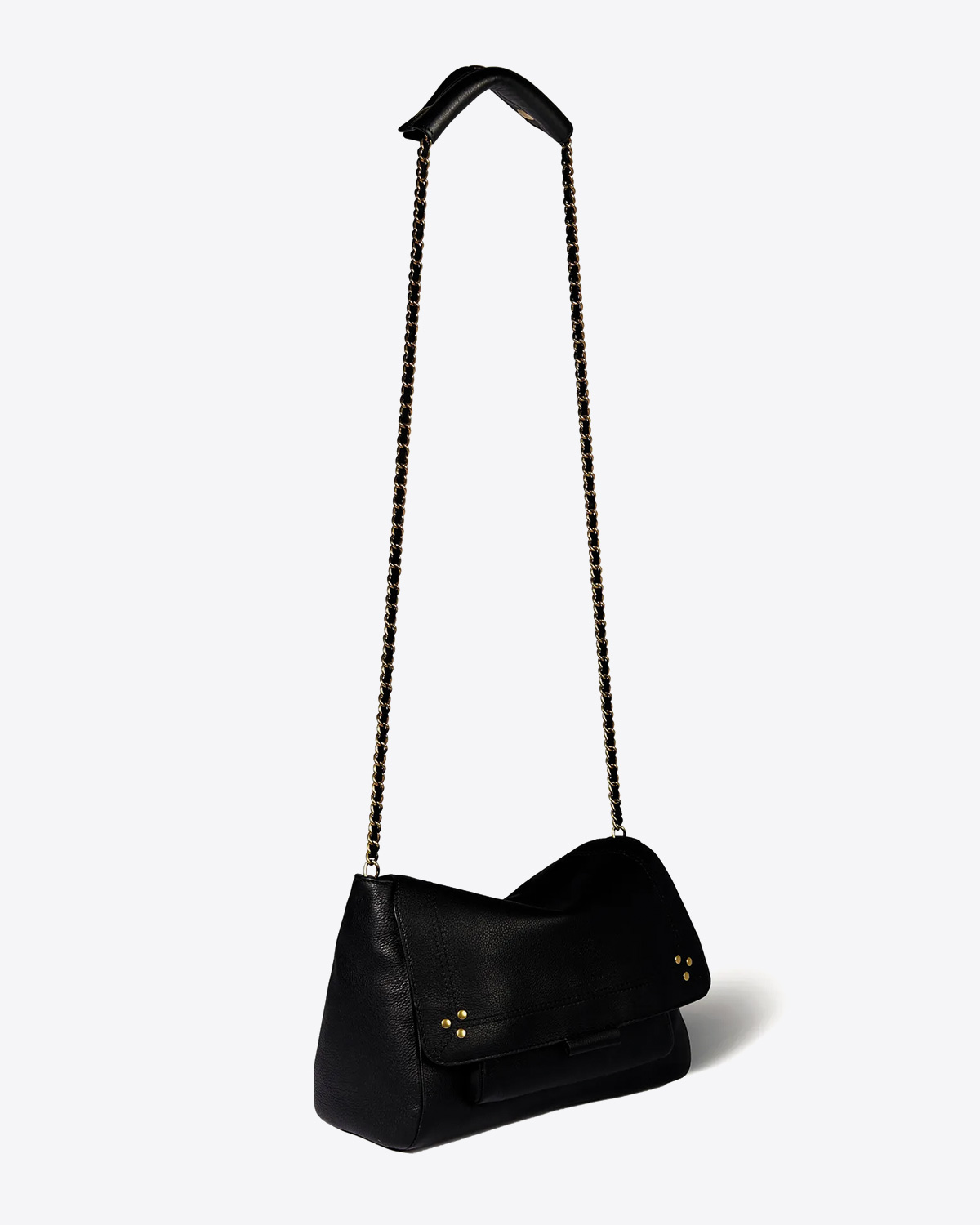 Sac Lulu M Jérôme Dreyfuss en cuir de veau noir. Vue profil.