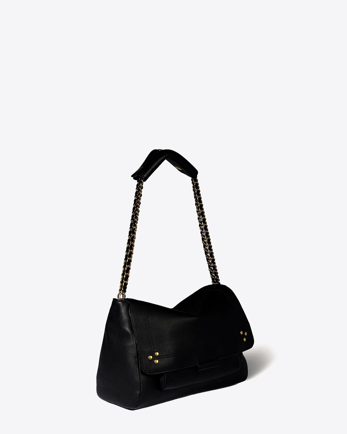 Produit Sac Lulu M Jérôme Dreyfuss en cuir de veau noir. Vue profil.