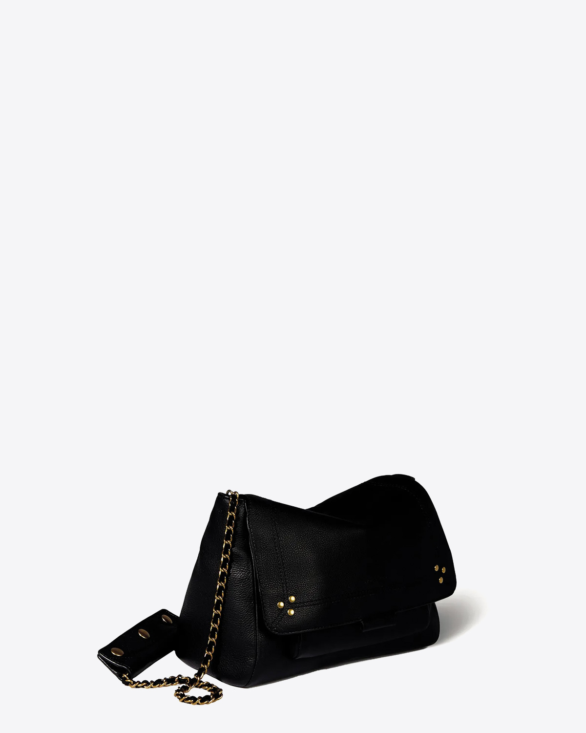 Sac Lulu M Jérôme Dreyfuss en cuir de veau noir. Vue profil.