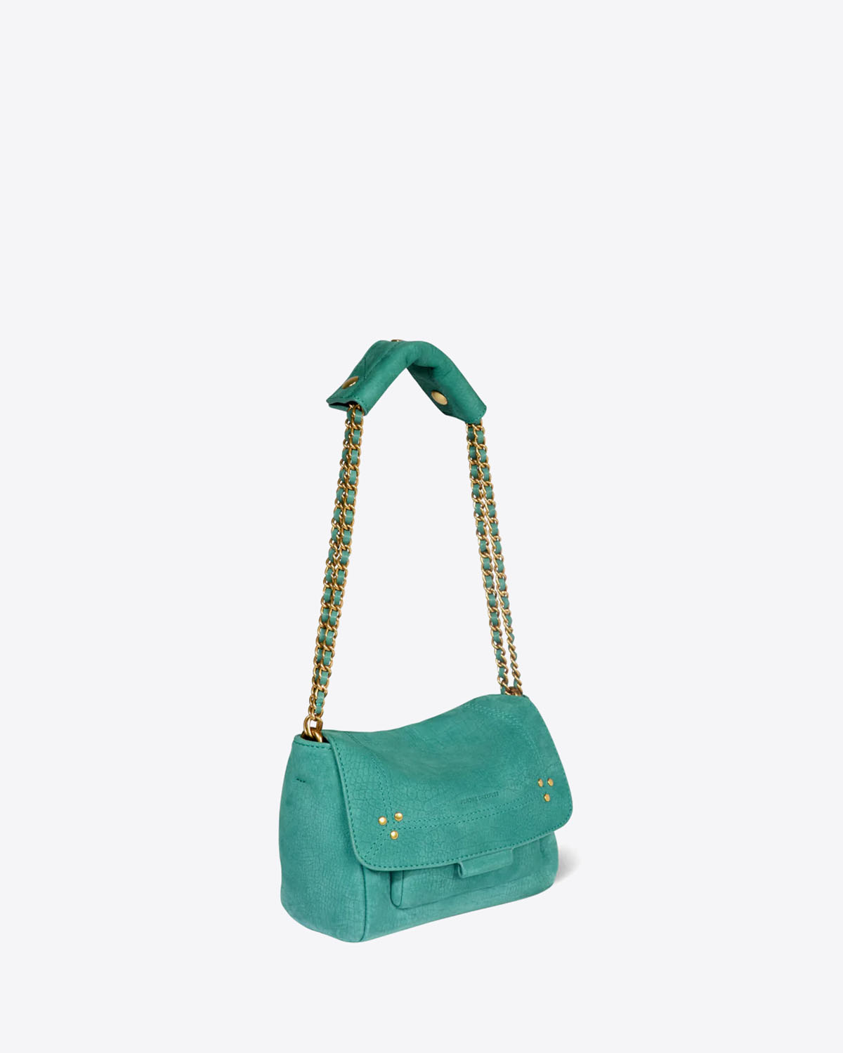 Produit Petit Sac Lulu S Jérôme Dreyfuss en cuir imprimé croco vert. Vue profil. 
