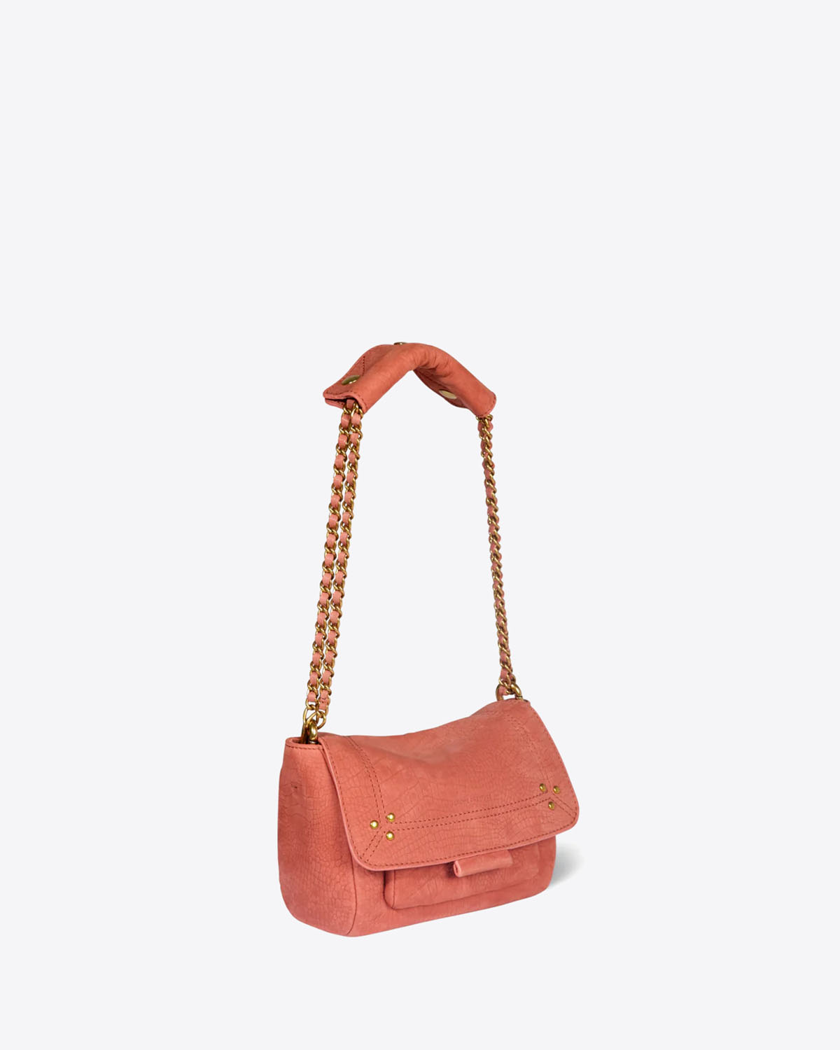 Produit Petit Sac Lulu S Jérôme Dreyfuss en cuir imprimé croco terracotta. Vue profil. 
