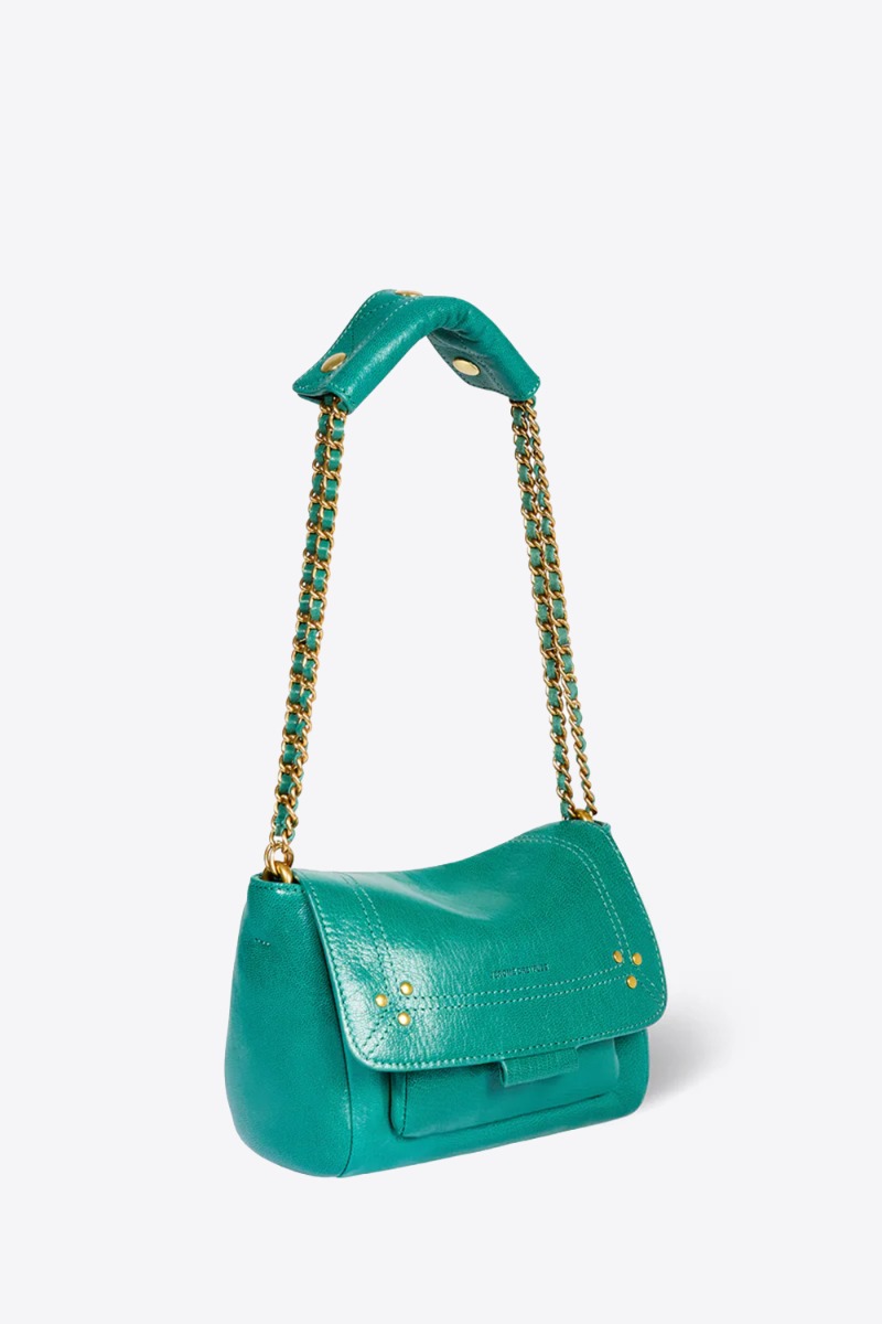 Sac Lulu S J&eacute;r&ocirc;me Dreyfuss en cuir turquoise. Vue de profil bandouli&egrave;re raccourcie.