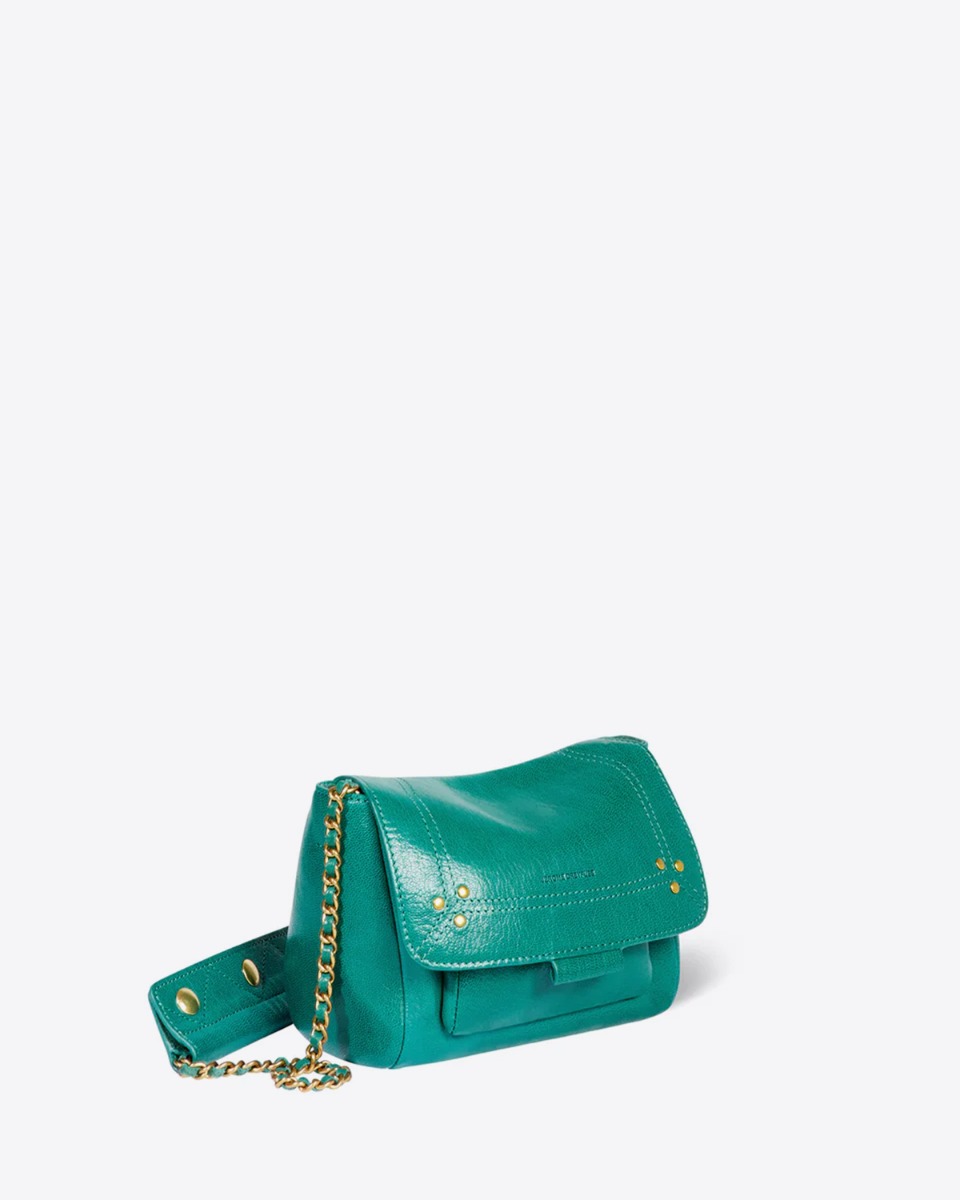 Sac Lulu S J&eacute;r&ocirc;me Dreyfuss en cuir turquoise. Vue de profil.
