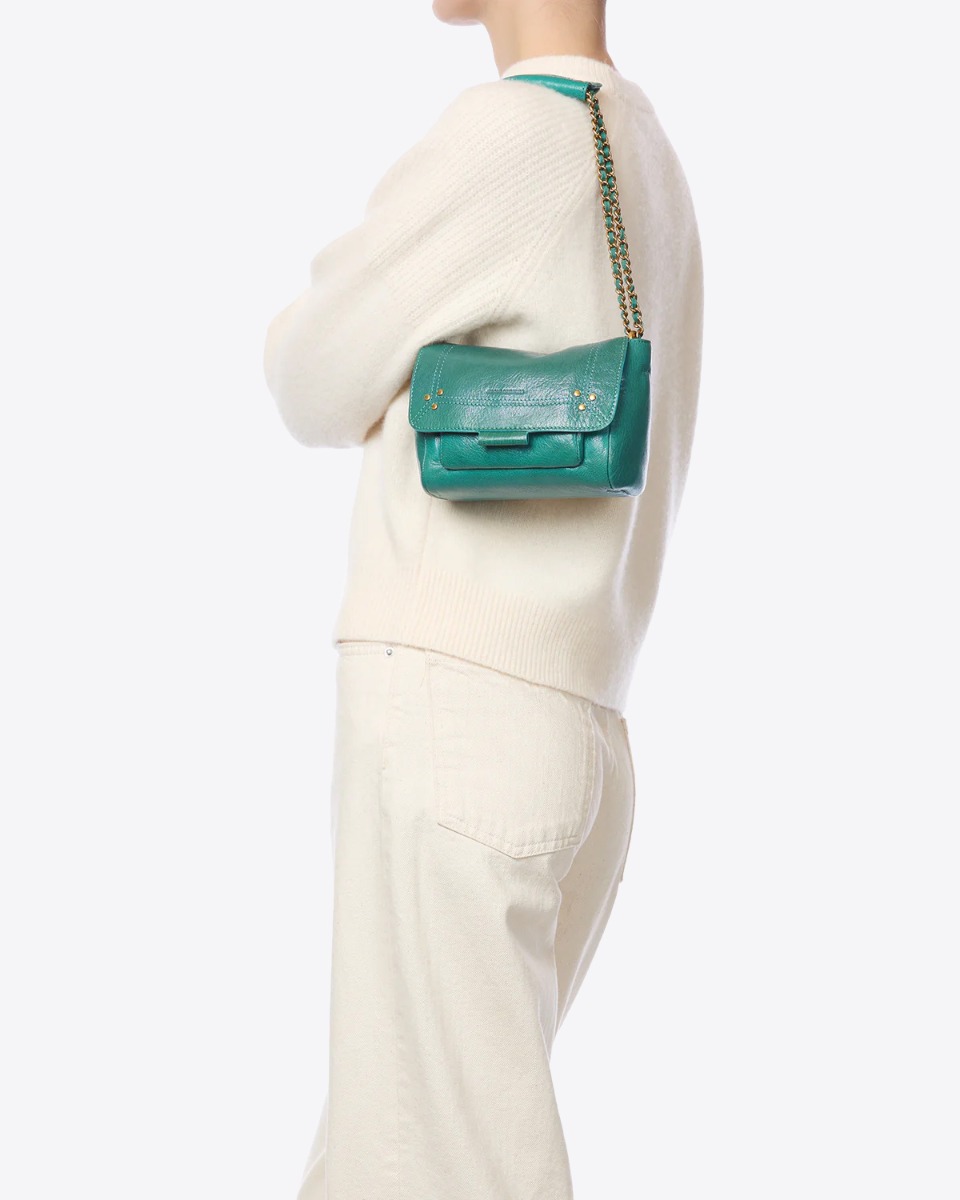 Sac Lulu S J&eacute;r&ocirc;me Dreyfuss en cuir turquoise, port&eacute; court &agrave; l'&eacute;paule.