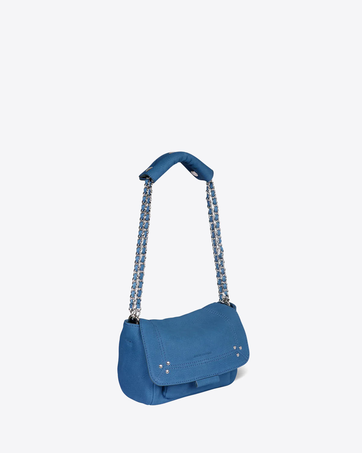 Produit Petit Sac Lulu S Jérôme Dreyfuss en cuir suédé nubuck bleu. Vue profil. 