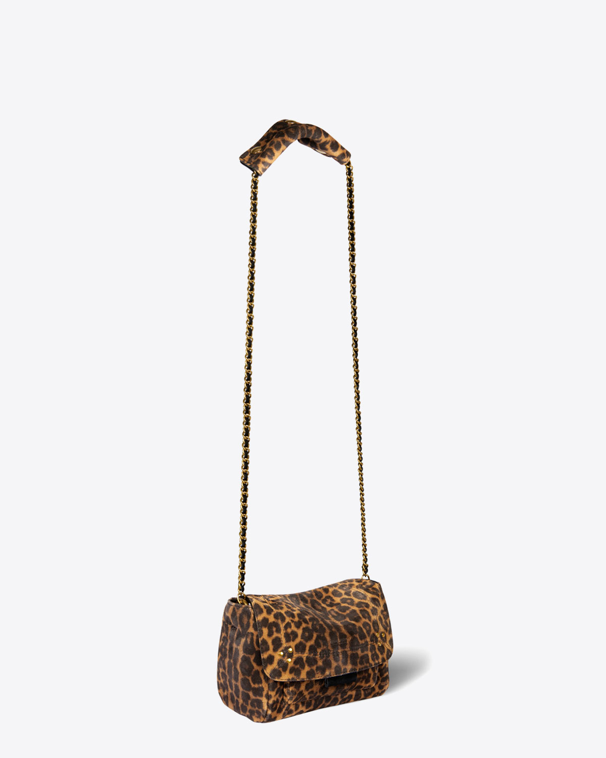 Sac Lulu S Jérôme Dreyfuss en cuir suédé imprimé léopard. Vue profil 