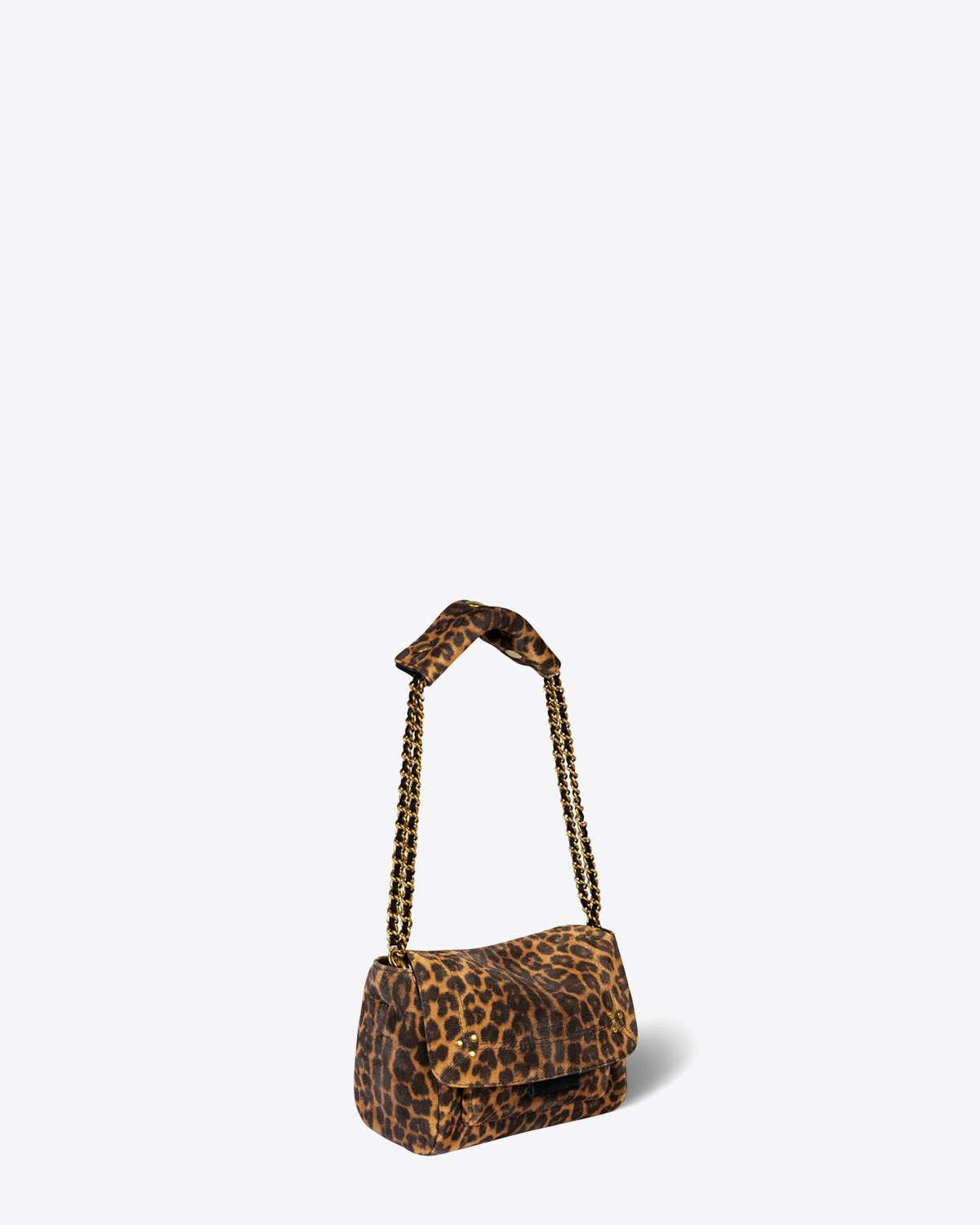 Produit Sac Lulu S Jérôme Dreyfuss en cuir suédé imprimé léopard. Vue profil 