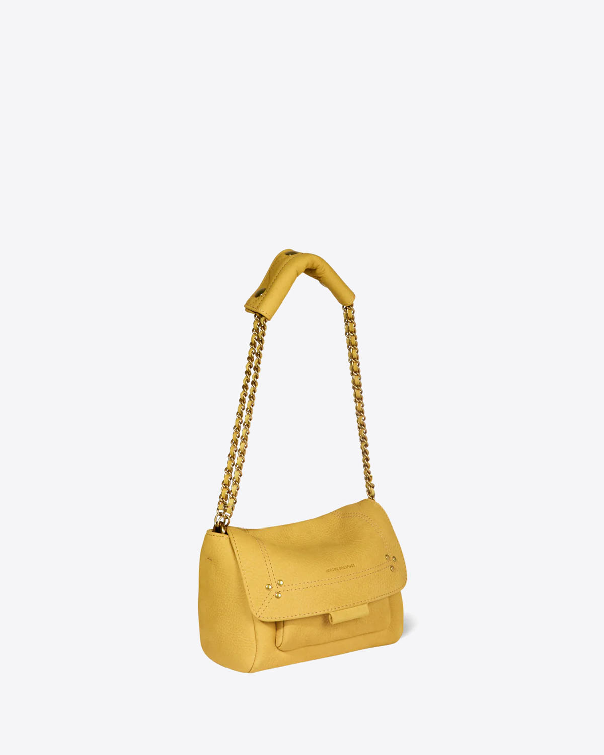 Produit Petit Sac Lulu S Jérôme Dreyfuss en cuir suédé jaune. Vue profil. 
