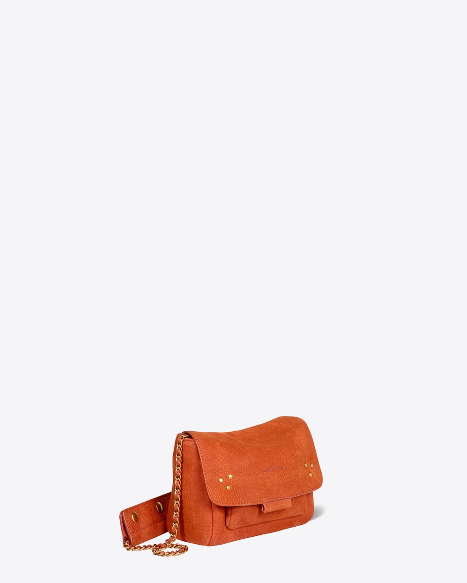 Sac Lulu S Jérôme Dreyfuss en cuir de taurillon effet croco opium. Vue de profil.