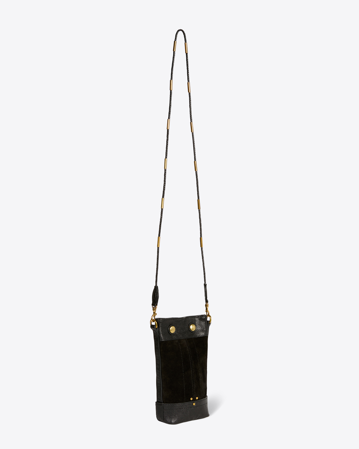 Produit Mini-sac bandoulière en cuir de velours noir Jérôme Dreyfuss. Profil.