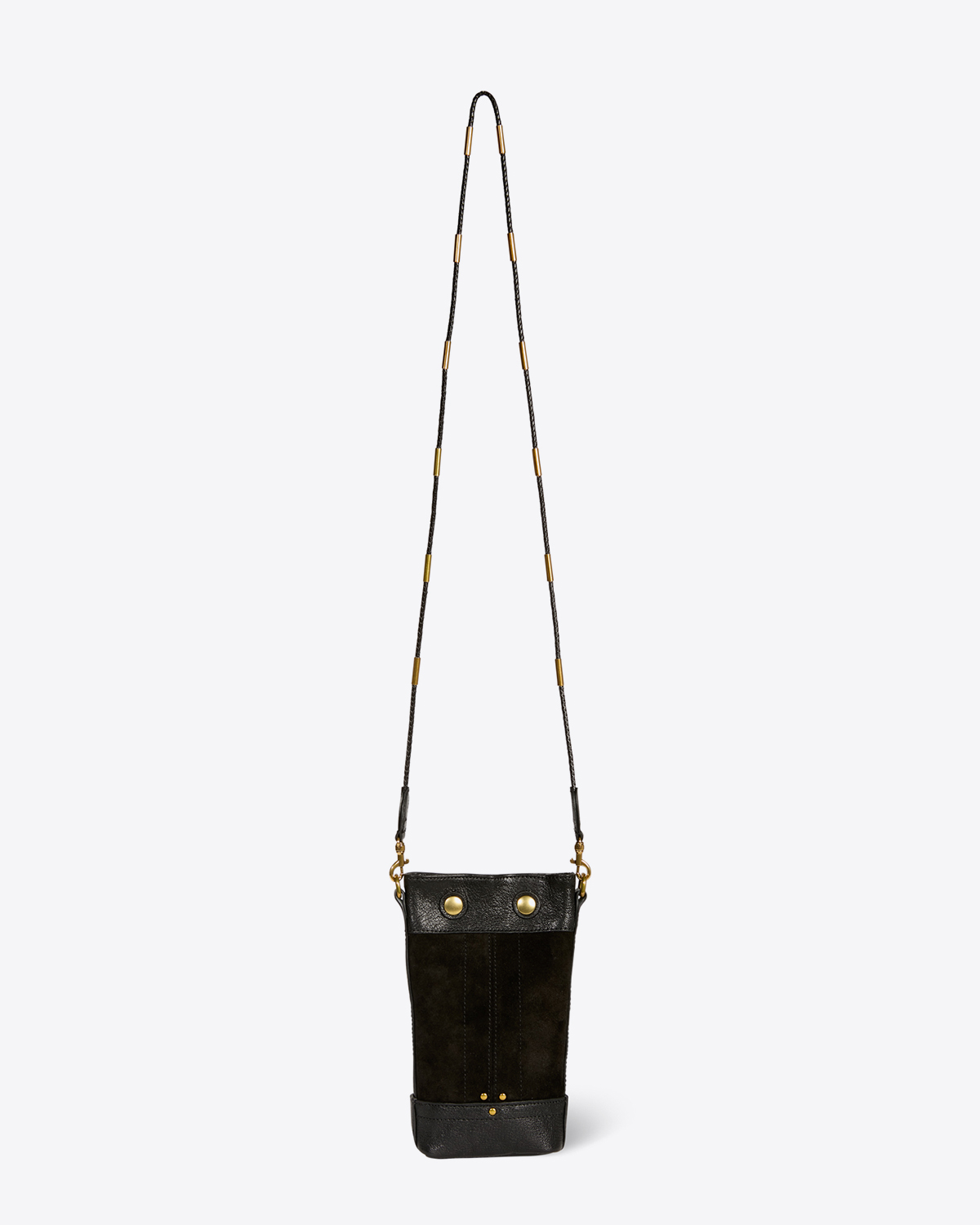 Produit Mini-sac bandoulière en cuir de velours noir Jérôme Dreyfuss. Face.