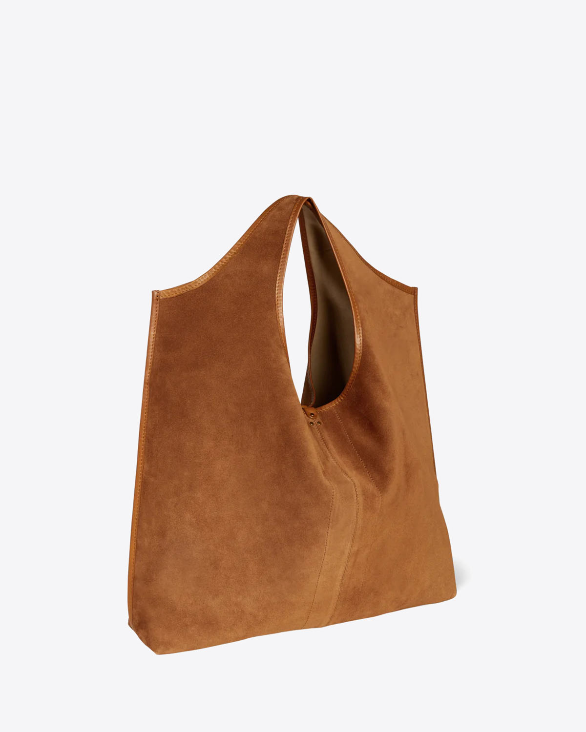 Produit Sac cabas Paco Jérôme Dreyfuss en cuir suédé marron. Vue profil.