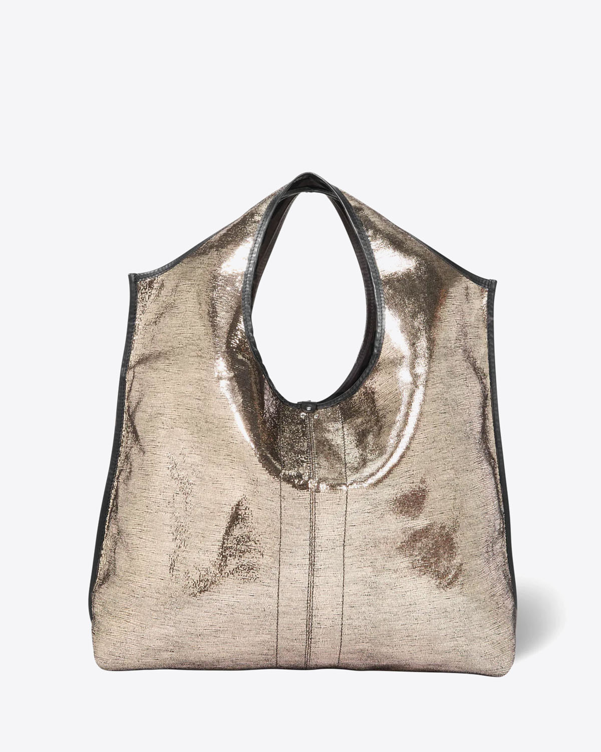 Produit Sac Paco Jérôme Dreyfuss en cuir lamé champagne. Vue face. 