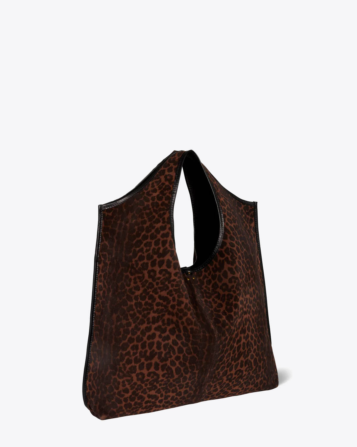 Produit Sac Paco Jérôme Dreyfuss en cuir suédé imprimé léopard. Vue profil.