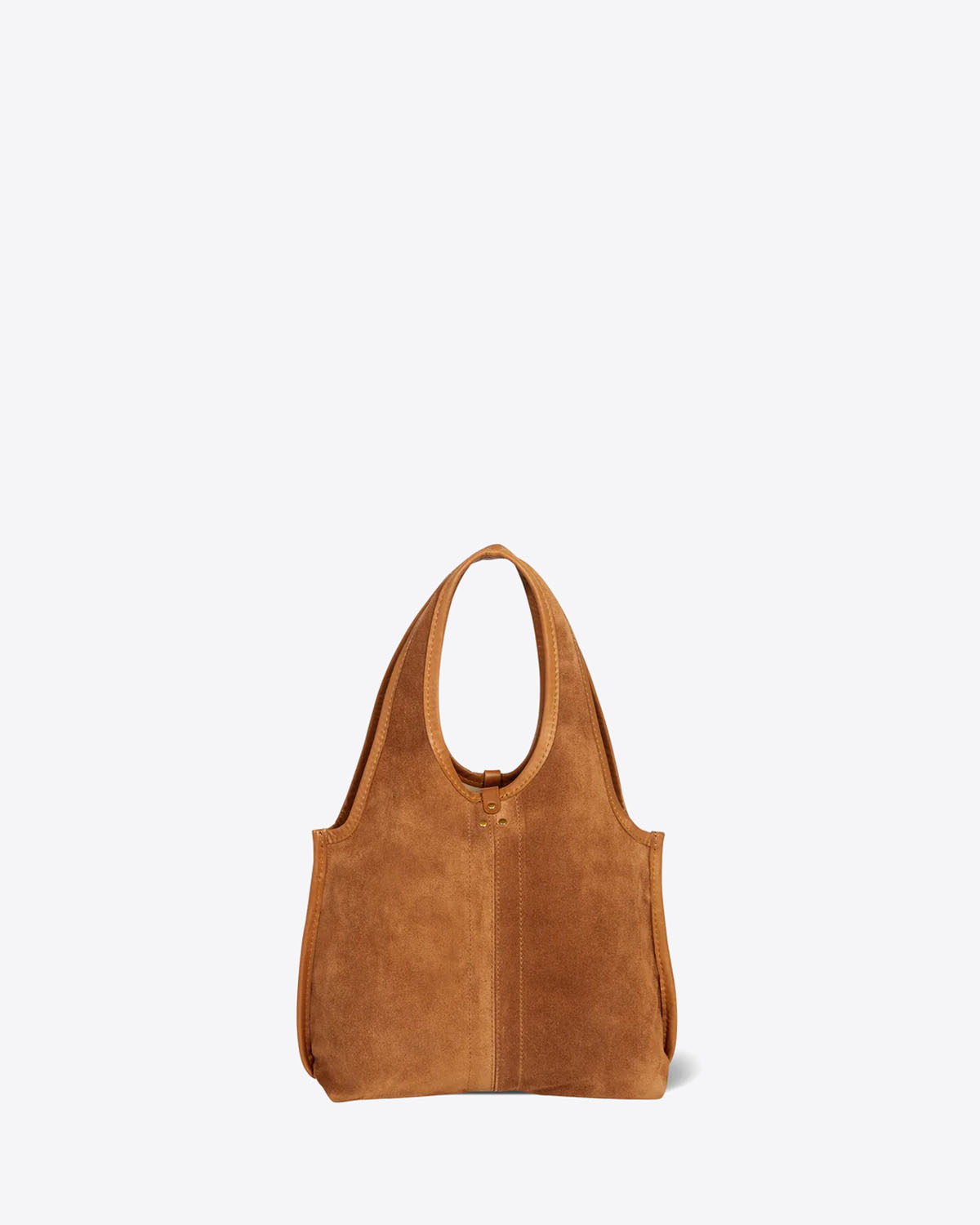 Produit Sac petit cabas souple Paco S Jérôme Dreyfuss en cuir suédé marron. Vue face. 